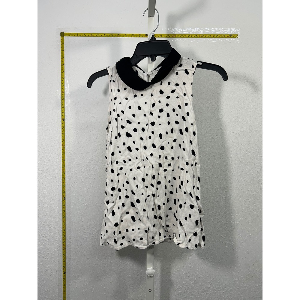 Wildfox Polka‎ Dot Sleeveless Blouse White Black Peter Pan Collar Small